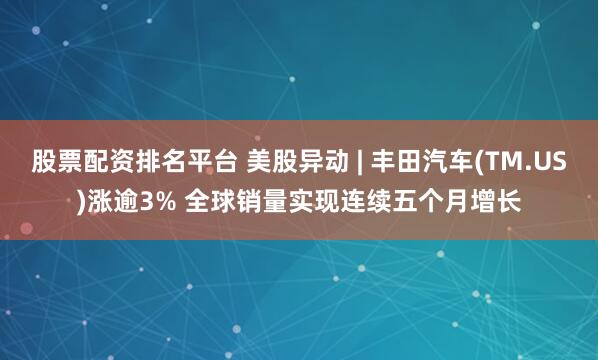 股票配资排名平台 美股异动 | 丰田汽车(TM.US)涨逾3% 全球销量实现连续五个月增长